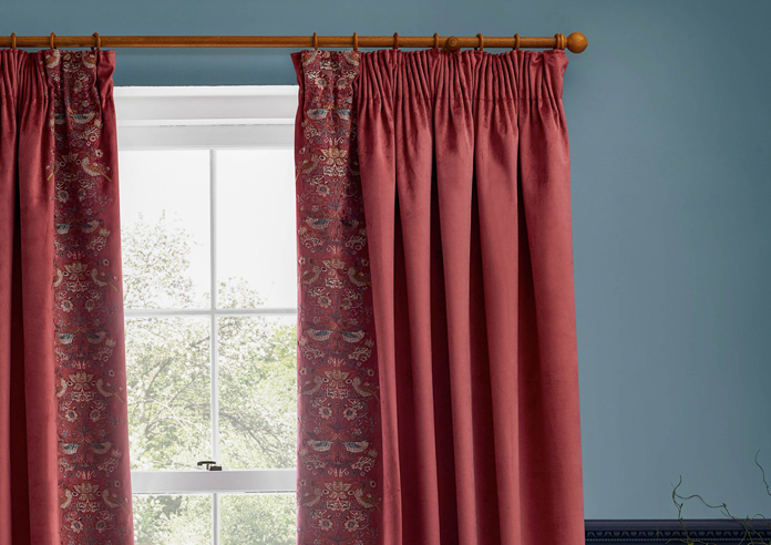 Strawberry Thief Embroidery Pencil Pleat, Berry - Ready Made Curtains - Image 9